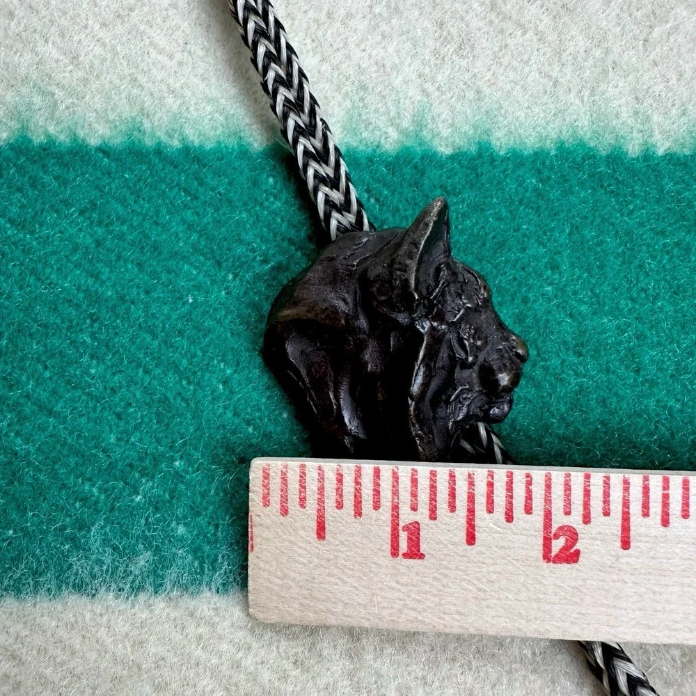 Vintage 2001 Prix de West Art Kenneth Bunn Signed Bronze Lynx Bolo Tie NAWA Rare